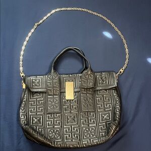 Versace Black Embossed Shoulder Bag with Gold Accents
